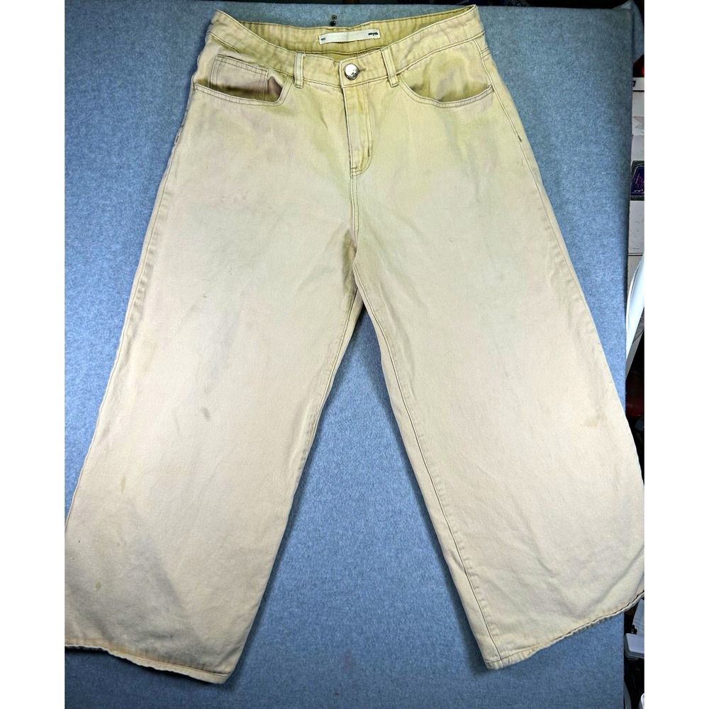 Stain* Smyth Unisex Wide Leg Crop Jeans Size W34 Khaki Beige Baggy Skater Denim